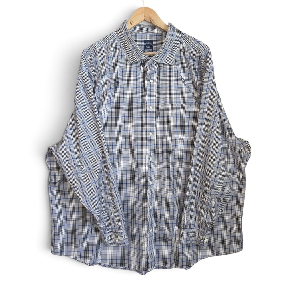 Brooks Brothers Mens Shirt 20 36/37 Plaid Non-Iron Supima Cotton Stretch Blue